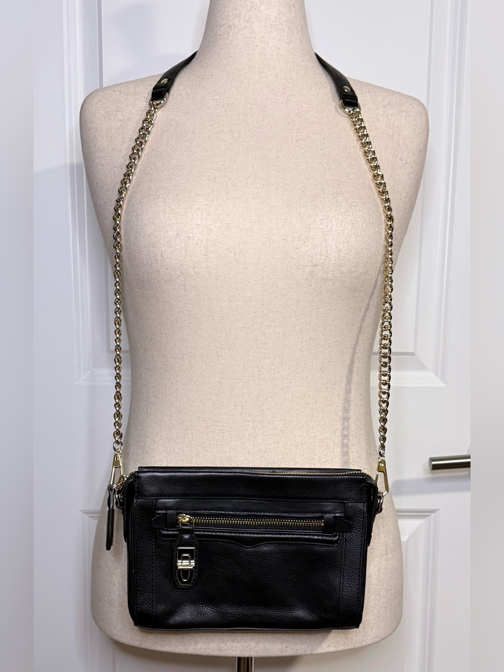 🆕 Rebecca Minkoff | Crosby Crossbody Bag Purse Clutch | Black Leather | Gold